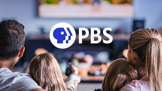 A family watching PBS, new branding done by Lippincott