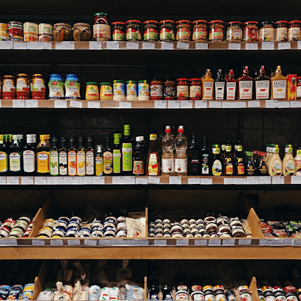 Shelves inside a grocery store