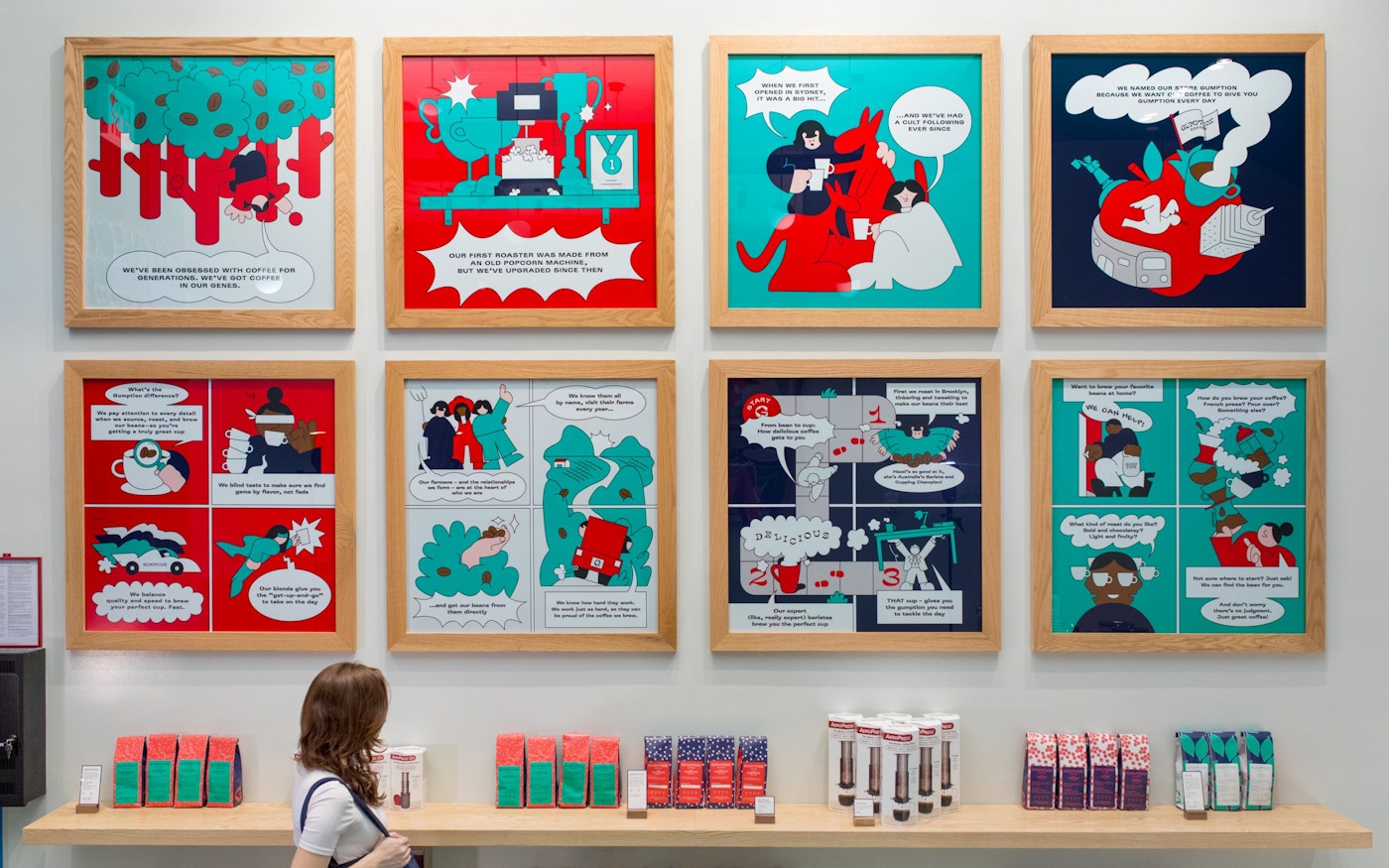 Gumption Coffee in-store comic wall