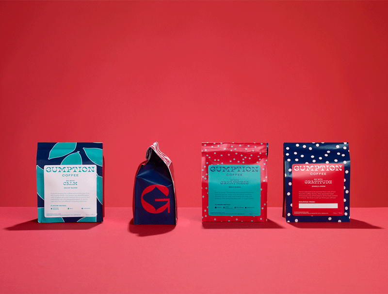 Packages of Gumption Coffee designed by Lippincott
