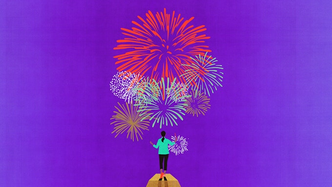 Cover illustration of a woman conducting fireworks for Agile Masterbrand.